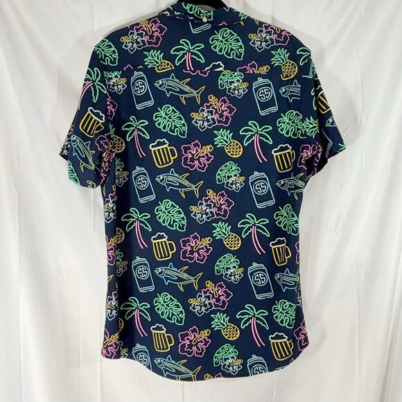 Simply Southern Men’s Hawaiian Button-Down – Blue Pineapple Palm, Medium - Picture 3 of 5